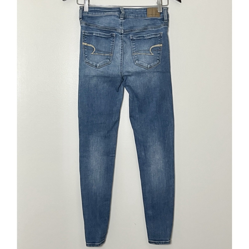 American Eagle Jeans Women's 4S Blue Hi Rise Jegging Distressed Stretch Whimsy - Picture 3 of 7